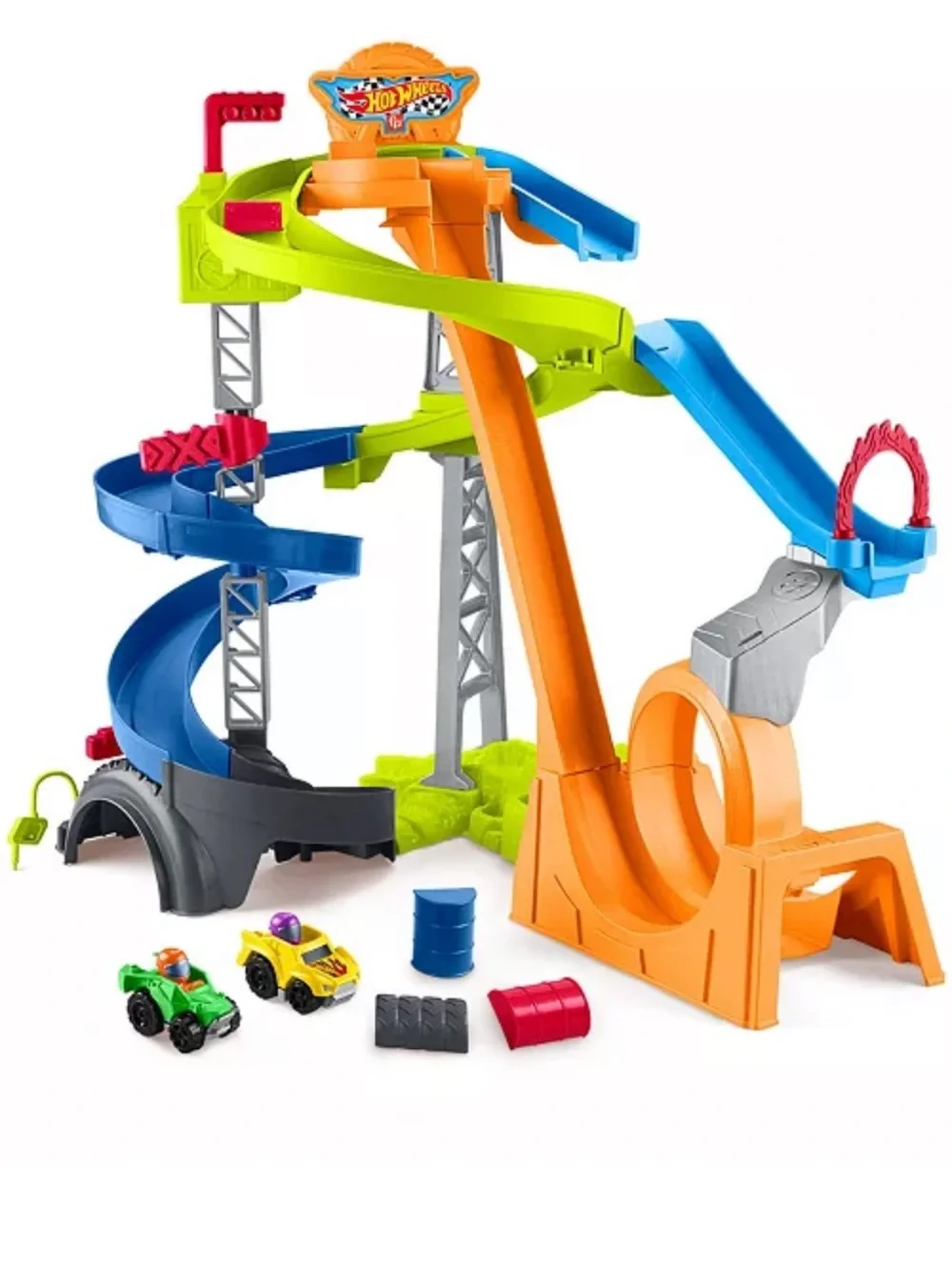 Fisher-Price Hotwheels Orange, Blue, Green Multi-Level Race Track Playset